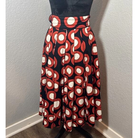 H&M Tribute to Marimenko Full Pleated Skirt Sz 4 Geometric Black Orange Ivory - Picture 7 of 16